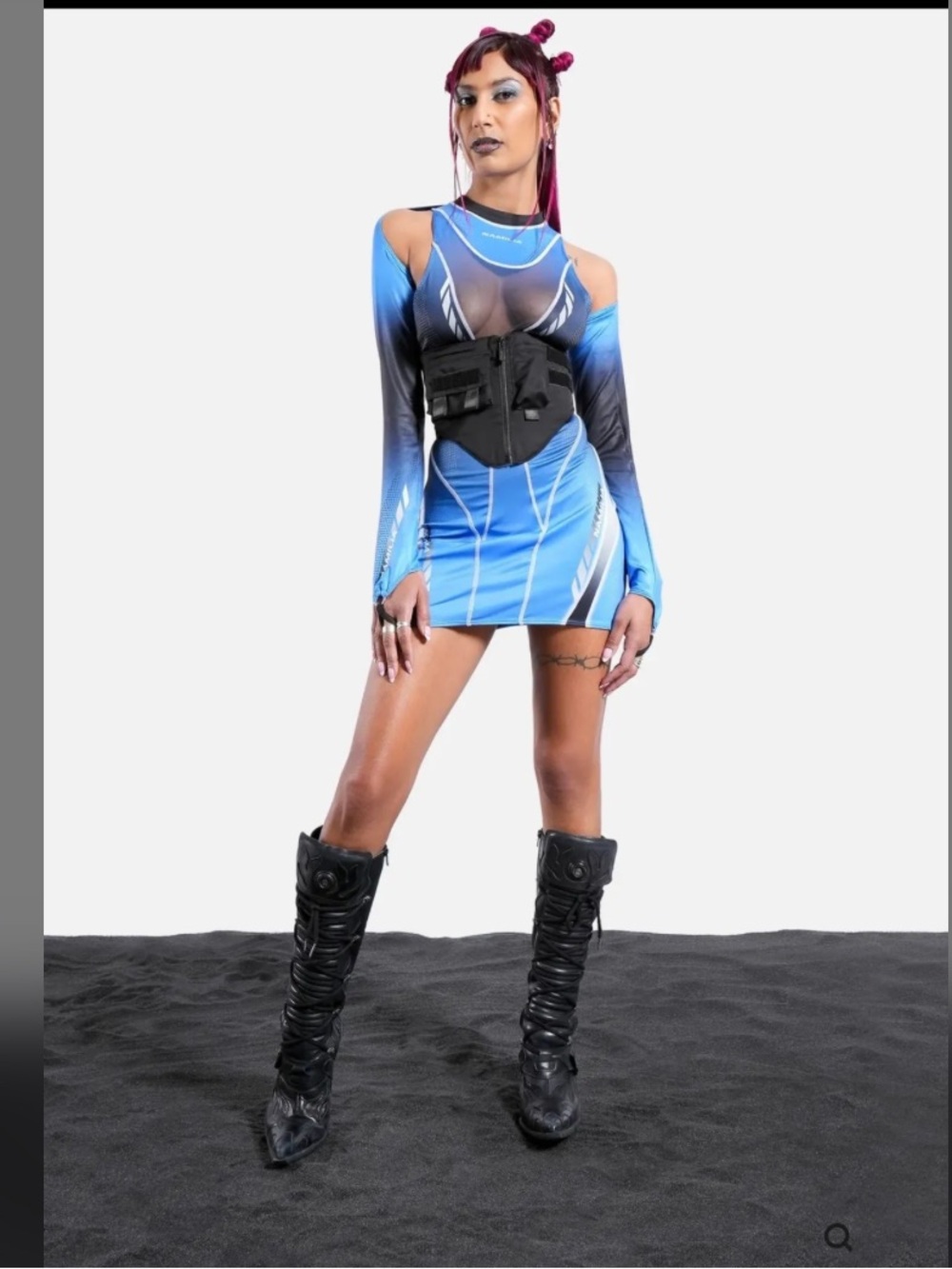 Namilia Blue Octane Moto Mesh Corset Dress with Tactical Pouch Belt Size Medium